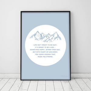 blue mountain wall art print by paperjack illustrates