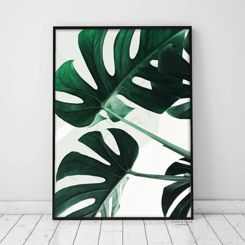 Green monstera leaf print
