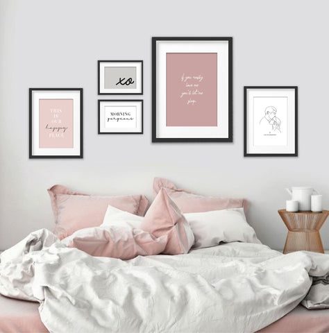 Pink Set of 5 bedroom gallery wall art
