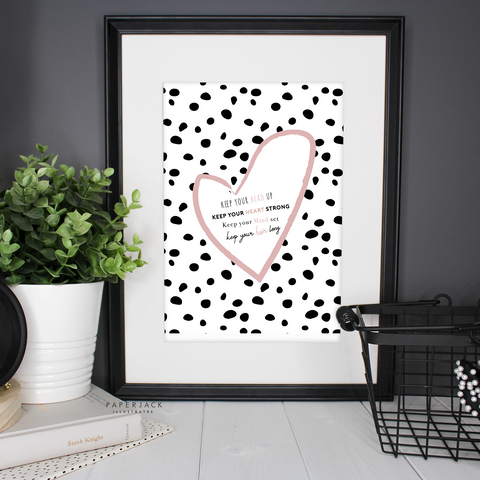 spotty black and white wall art print with positive quote in black and white - print by PaperJack Illustrates