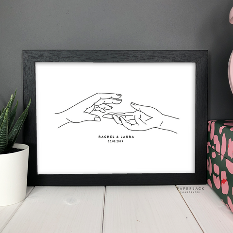 Female hands illustration print personalised with name and date - designed by paperjack illustrates