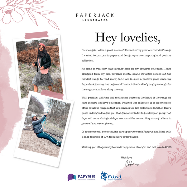 Written description from chloe at PaperJack Illustrates about new self love range with two photos of her.