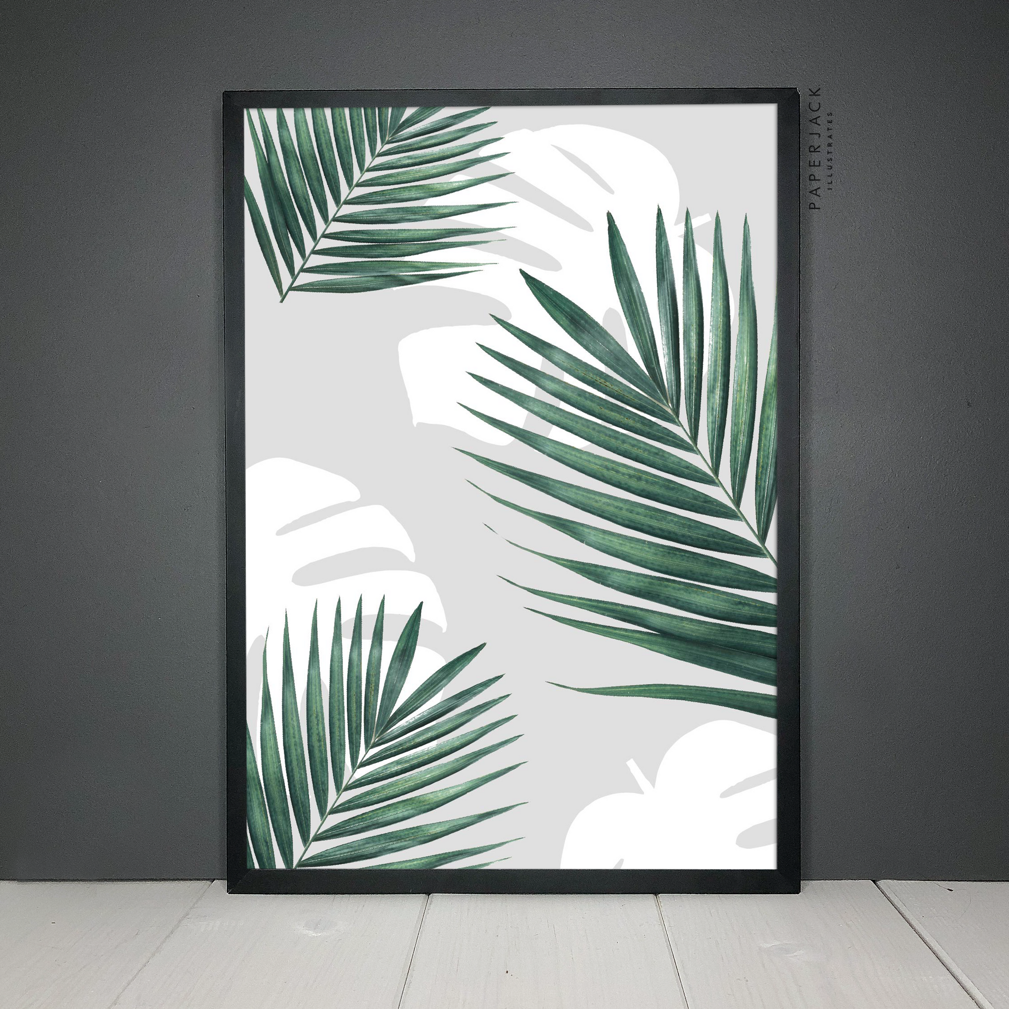 Paperjack Illustrates wall art print - botanical palm leaf print on grey background 