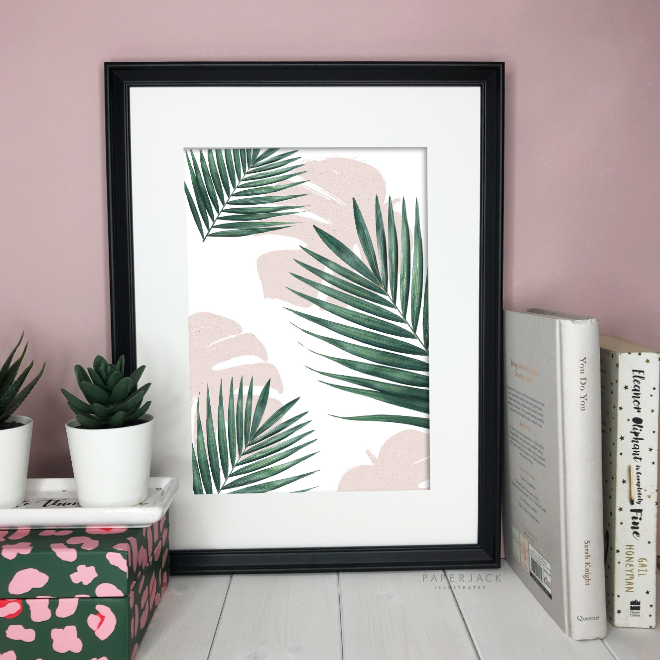 Paperjack Illustrates wall art print - botanical palm leaf print on white background with pink