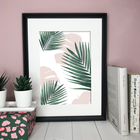 Paperjack Illustrates wall art print - botanical palm leaf print on white background with pink