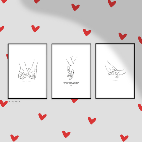 PaperJack Illustrates wall art print - line art hand illustrations set of 3 with quotes underneath